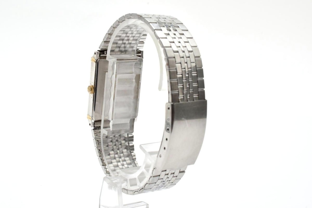 美品 CITIZEN シチズン CQ 1220-214412 クォーツ 極薄 レクタンギュラー 角型 ツートン コンビ シルバー文字盤 ヴィンテージ 1980年代 メンズ 腕時計 稼働品