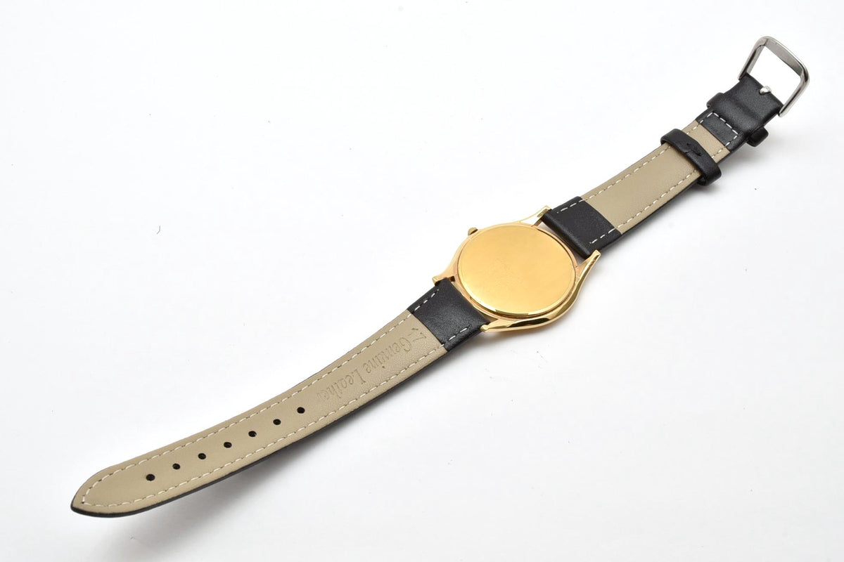美品 CITIZEN シチズン EXCEED エクシード 8020-H17851 クォーツ 極薄 ゴールドカラー ホワイト文字盤 革ベルト ヴィンテージ 1990年代 メンズ 腕時計 稼働品