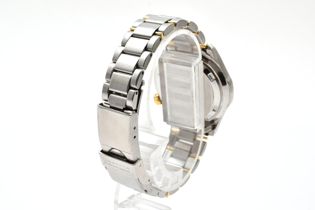 美品 CITIZEN シチズン 6038-G06358 クォーツ 200m防水 ダイバーデザイン 回転ベゼル ツートン コンビ ホワイト文字盤 ヴィンテージ 1990年代 メンズ 腕時計 稼働品