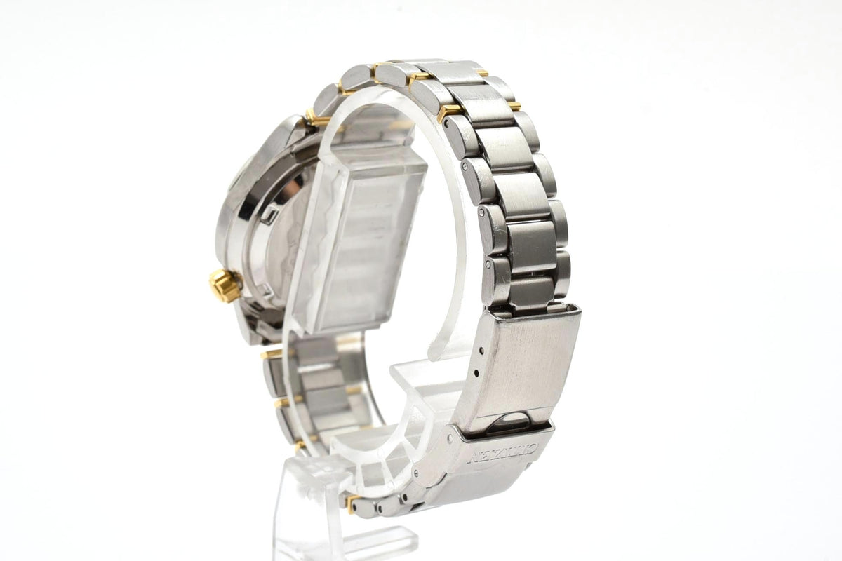 美品 CITIZEN シチズン 6038-G06358 クォーツ 200m防水 ダイバーデザイン 回転ベゼル ツートン コンビ ホワイト文字盤 ヴィンテージ 1990年代 メンズ 腕時計 稼働品