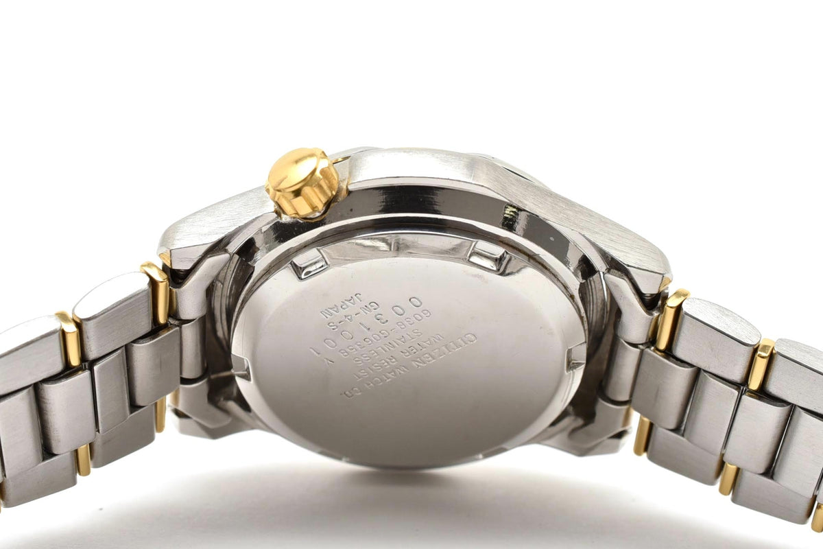 美品 CITIZEN シチズン 6038-G06358 クォーツ 200m防水 ダイバーデザイン 回転ベゼル ツートン コンビ ホワイト文字盤 ヴィンテージ 1990年代 メンズ 腕時計 稼働品
