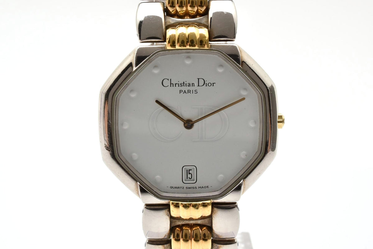 美品 Christian Dior クリスチャンディオール 45.204 オクタゴン 八角形 クォーツ デイト CDロゴ文字盤 ツートン コンビ スイス製 ヴィンテージ メンズ レディース 腕時計 稼働品
