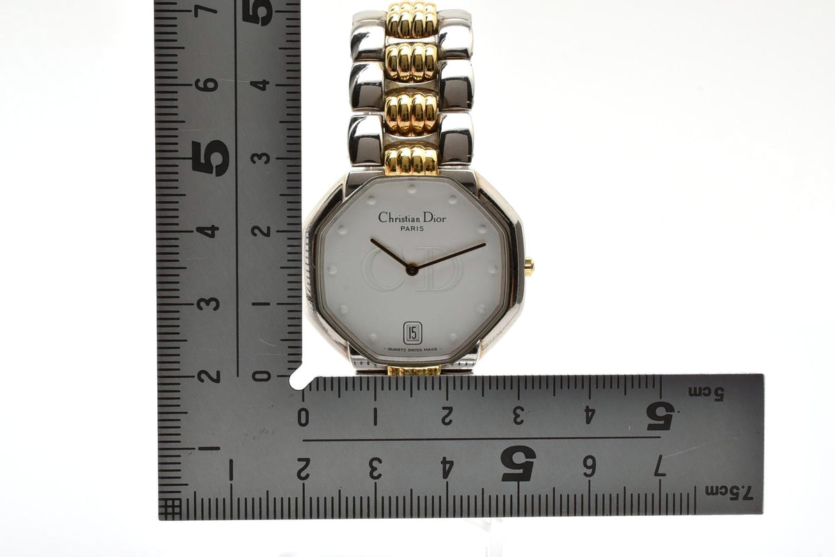 美品 Christian Dior クリスチャンディオール 45.204 オクタゴン 八角形 クォーツ デイト CDロゴ文字盤 ツートン コンビ スイス製 ヴィンテージ メンズ レディース 腕時計 稼働品