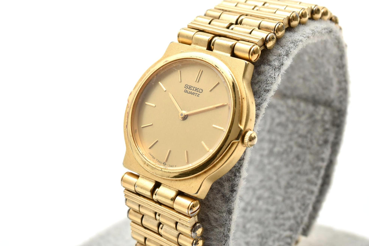 美品 SEIKO セイコー 7320-0320 クォーツ ゴールドカラー ラウンド ブレスレット ヴィンテージ 1980年代 レディース 腕時計 稼働品