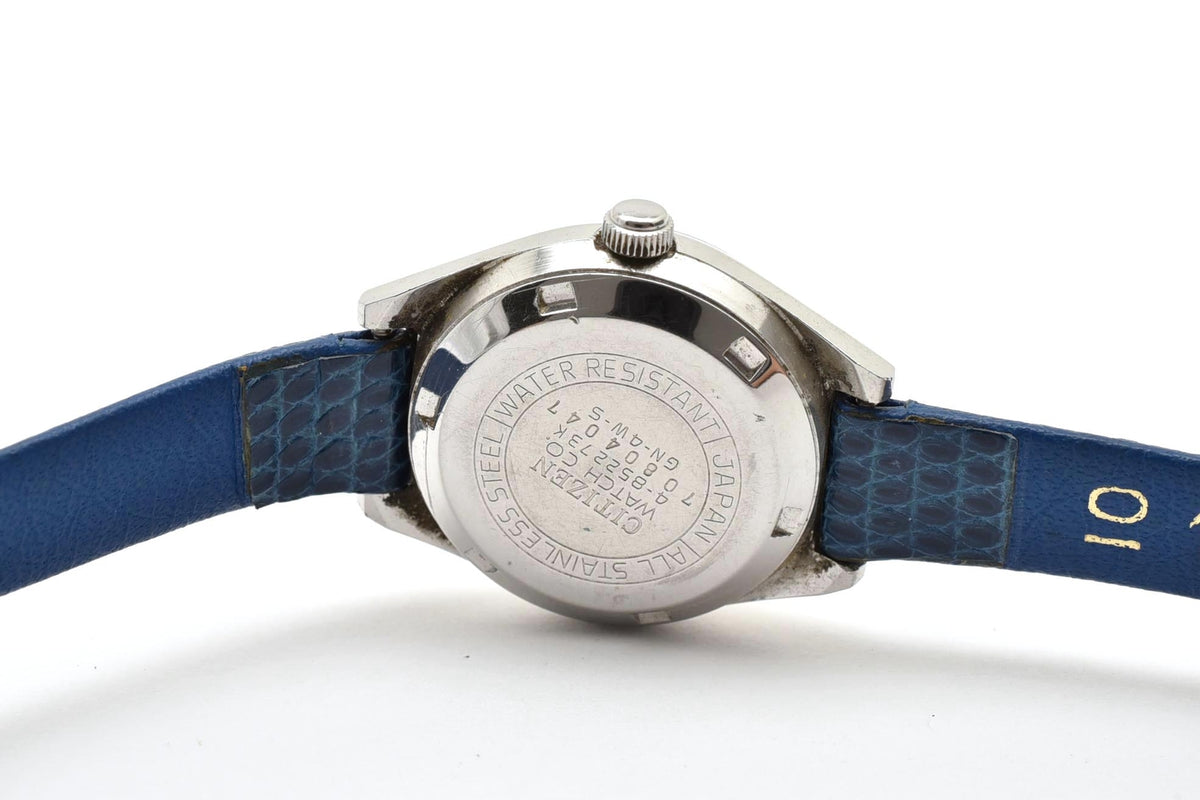 美品 CITIZEN シチズン 4-852273K クォーツ デイデイト グリーン グラデーション文字盤 クッション型 ステンレス 革ベルト ヴィンテージ 1970年代 レディース 腕時計 稼働品