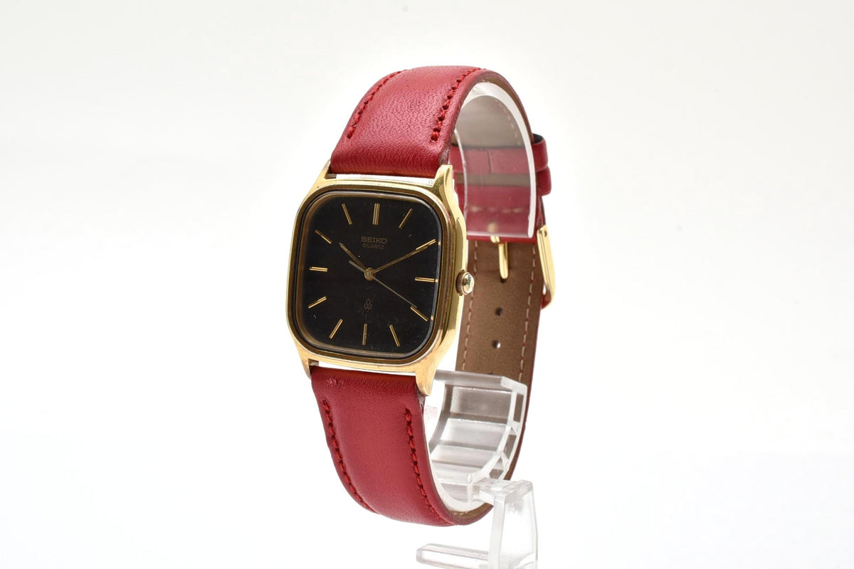 美品 SEIKO セイコー 6431-5050 クォーツ ゴールドカラー クッション ブラウン文字盤 レザーベルト ヴィンテージ 1980年代 メンズ 腕時計 稼働品