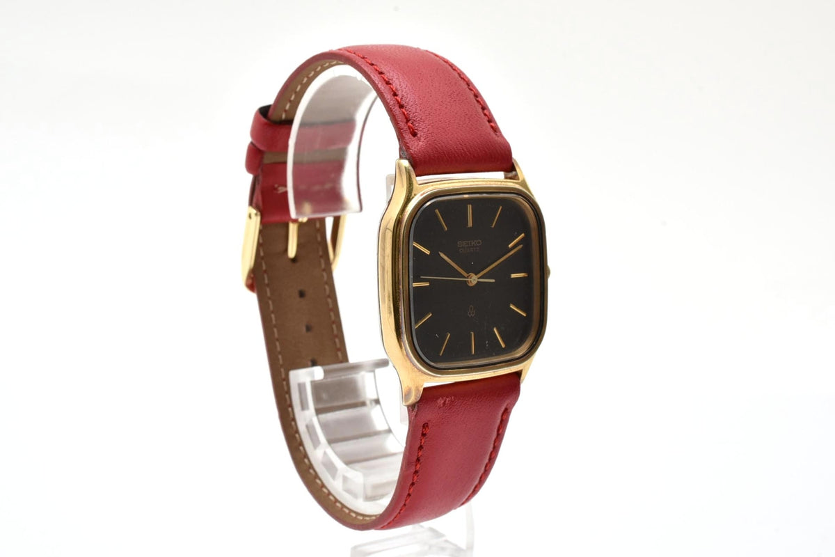 美品 SEIKO セイコー 6431-5050 クォーツ ゴールドカラー クッション ブラウン文字盤 レザーベルト ヴィンテージ 1980年代 メンズ 腕時計 稼働品