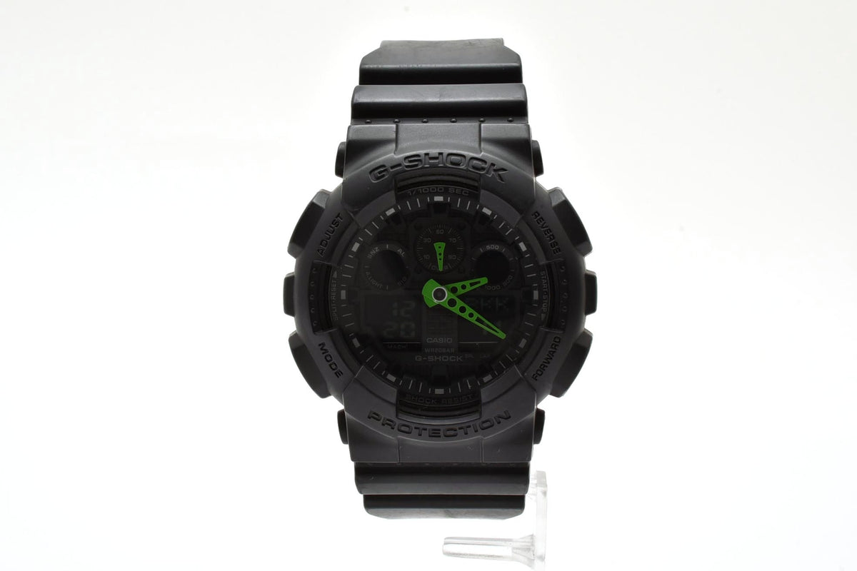 美品 CASIO カシオ G-SHOCK Gショック GA-100C アナデジ ビッグフェイス ブラック 黒 グリーン針 ネオン メンズ 腕時計 稼働品