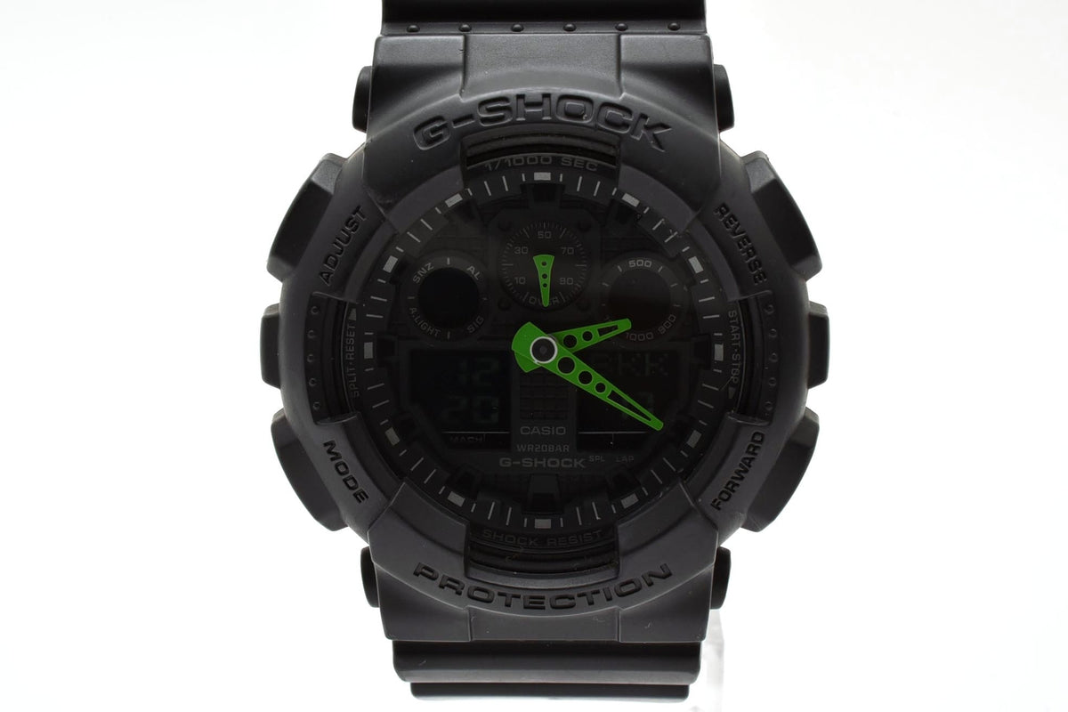 美品 CASIO カシオ G-SHOCK Gショック GA-100C アナデジ ビッグフェイス ブラック 黒 グリーン針 ネオン メンズ 腕時計 稼働品