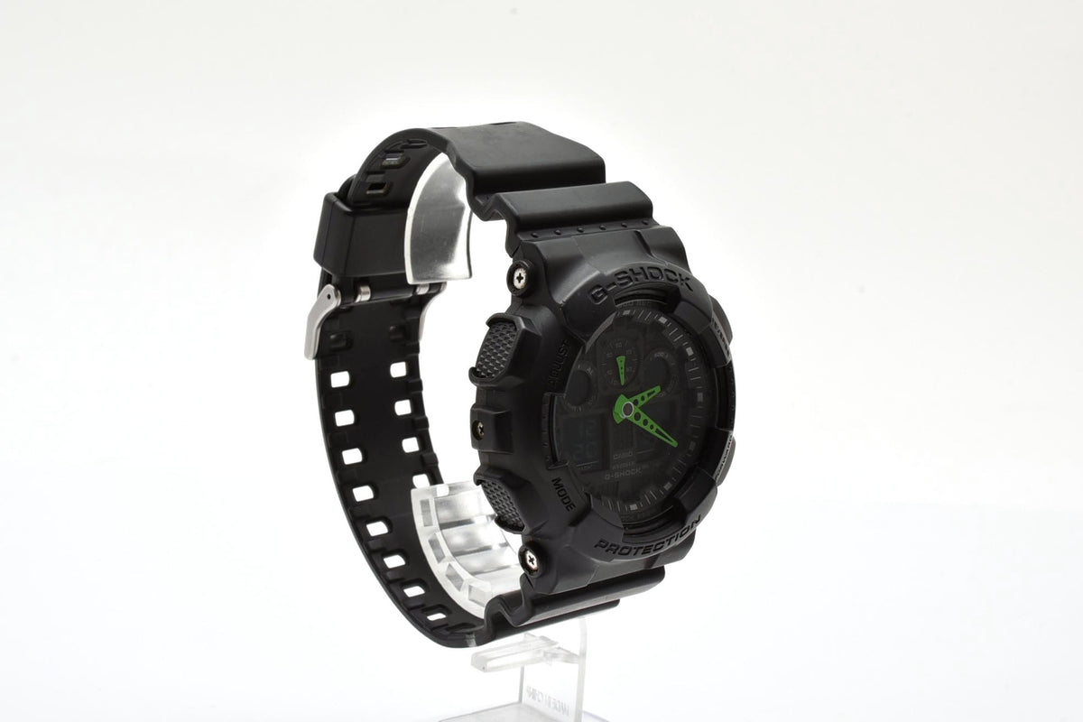 美品 CASIO カシオ G-SHOCK Gショック GA-100C アナデジ ビッグフェイス ブラック 黒 グリーン針 ネオン メンズ 腕時計 稼働品