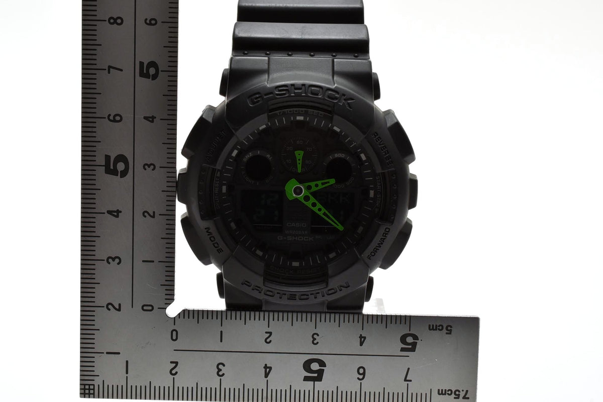 美品 CASIO カシオ G-SHOCK Gショック GA-100C アナデジ ビッグフェイス ブラック 黒 グリーン針 ネオン メンズ 腕時計 稼働品