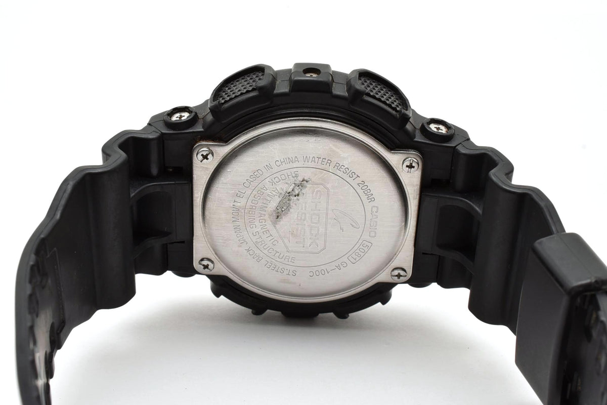 美品 CASIO カシオ G-SHOCK Gショック GA-100C アナデジ ビッグフェイス ブラック 黒 グリーン針 ネオン メンズ 腕時計 稼働品