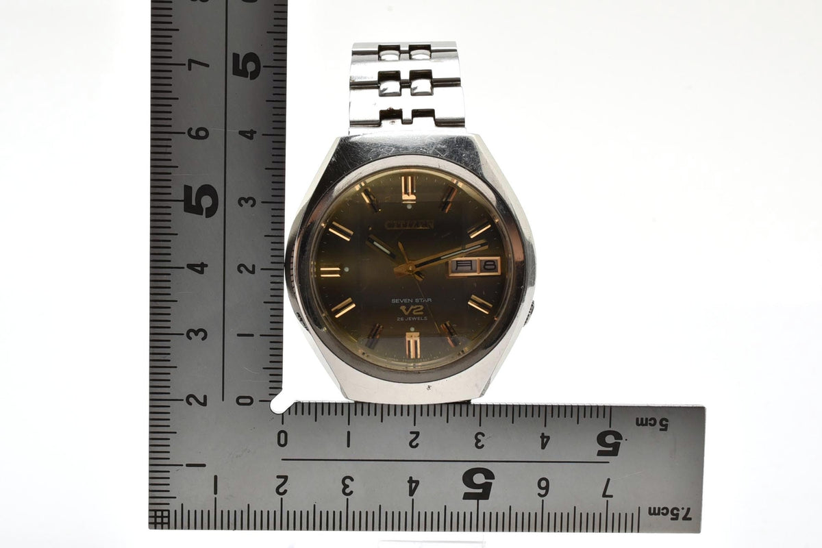 良品 CITIZEN シチズン セブンスターV2 SEVEN STAR 4-771249 自動巻き デイデイト ゴールド文字盤 トノー ステンレス ヴィンテージ 1970年代 メンズ 腕時計 稼働品