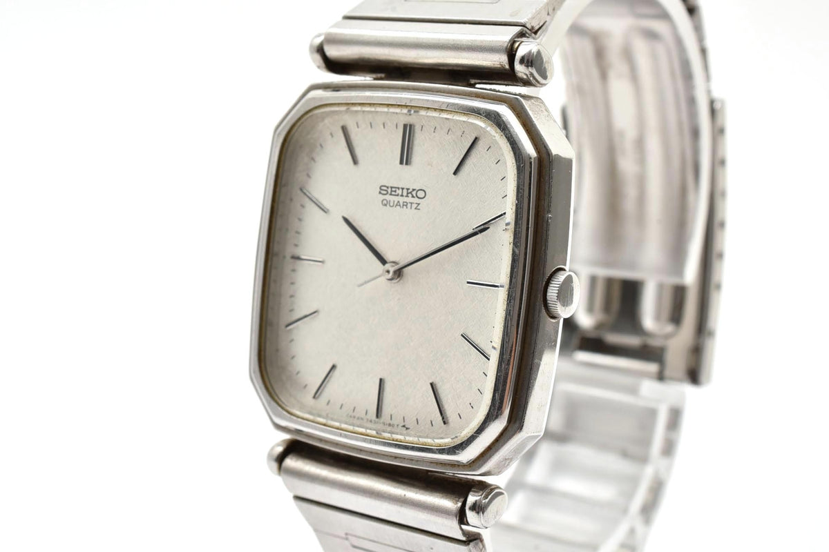 良品 SEIKO セイコー 7431-5130 クォーツ クッション シルバー文字盤 ステンレス ブレスレット ヴィンテージ 1980年代 ユニセックス 腕時計 稼働品