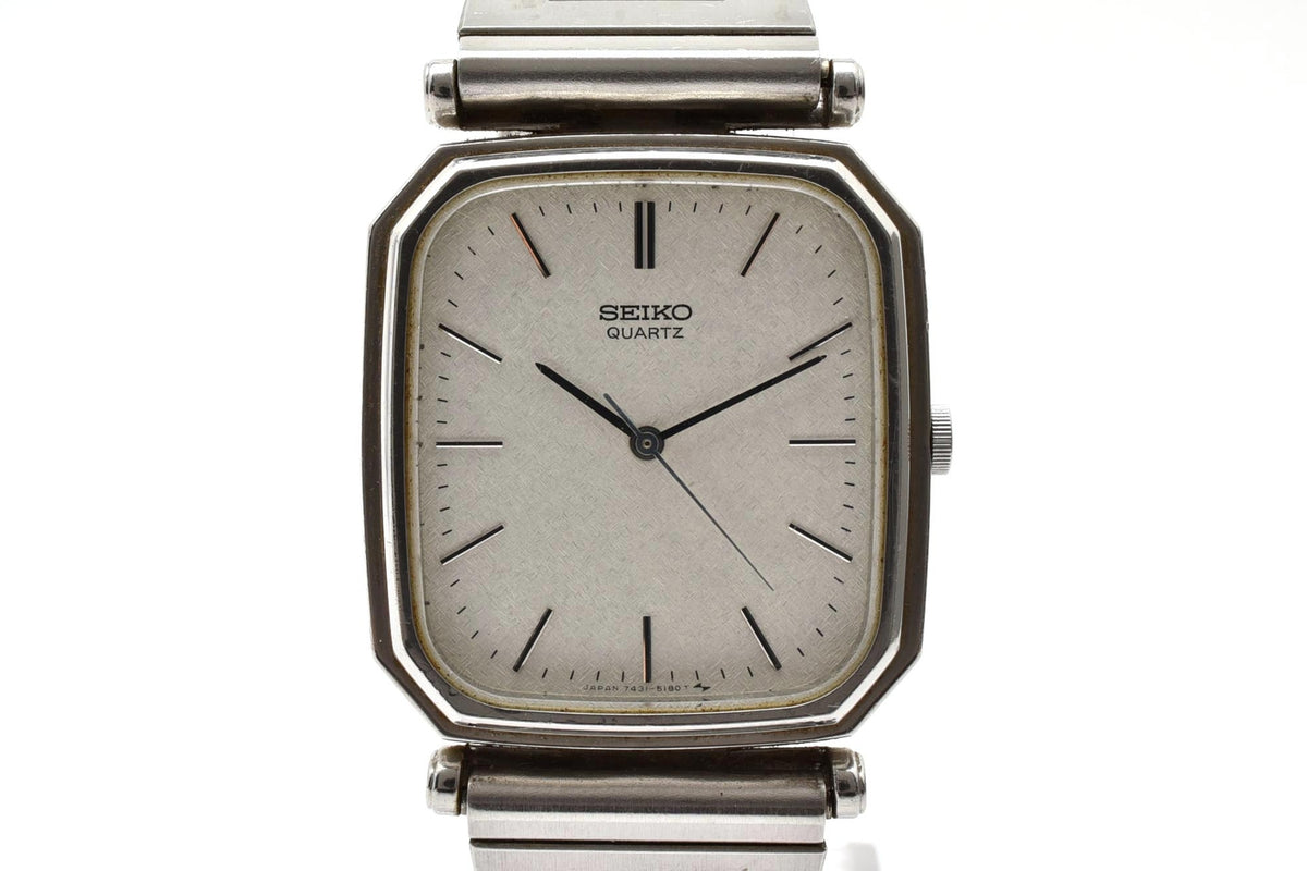良品 SEIKO セイコー 7431-5130 クォーツ クッション シルバー文字盤 ステンレス ブレスレット ヴィンテージ 1980年代 ユニセックス 腕時計 稼働品