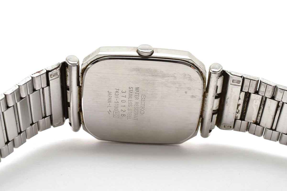 良品 SEIKO セイコー 7431-5130 クォーツ クッション シルバー文字盤 ステンレス ブレスレット ヴィンテージ 1980年代 ユニセックス 腕時計 稼働品