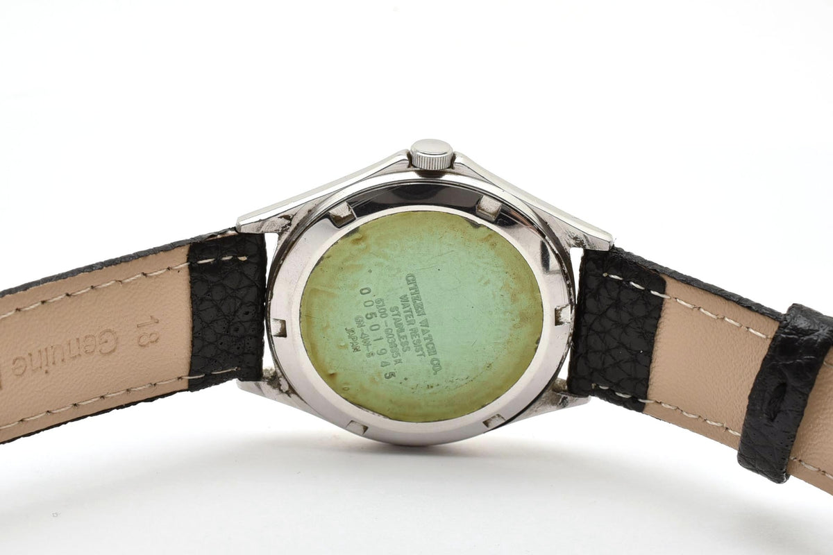 良品 CITIZEN シチズン 6100-G03665 クォーツ デイデイト 10気圧防水 シルバー文字盤 ステンレス 革ベルト メンズ 腕時計 稼働品