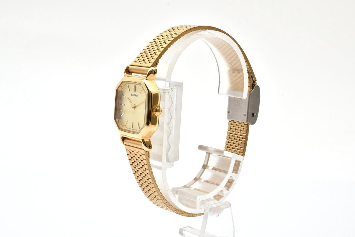 美品 SEIKO セイコー 4N21-5022 クォーツ 八角形 ゴールドカラー シャンパン文字盤 メッシュブレス 1990年代 レディース 腕時計 稼働品