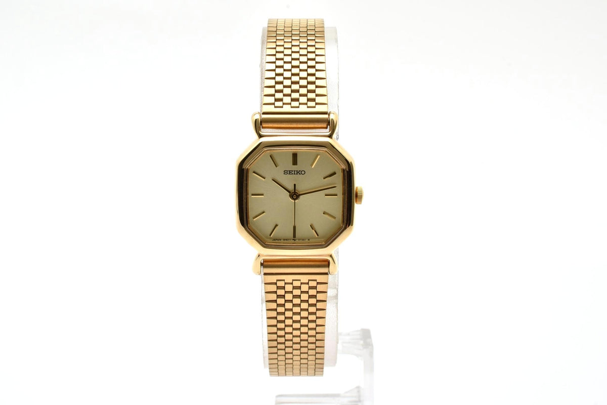 美品 SEIKO セイコー 4N21-5022 クォーツ 八角形 ゴールドカラー シャンパン文字盤 メッシュブレス 1990年代 レディース 腕時計 稼働品