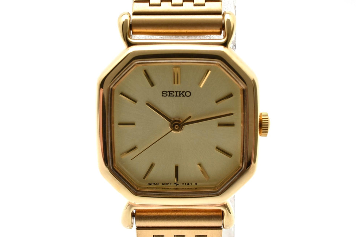美品 SEIKO セイコー 4N21-5022 クォーツ 八角形 ゴールドカラー シャンパン文字盤 メッシュブレス 1990年代 レディース 腕時計 稼働品