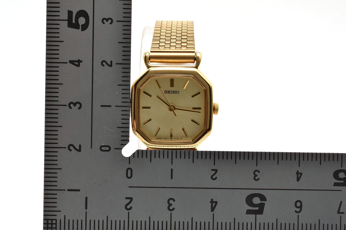 美品 SEIKO セイコー 4N21-5022 クォーツ 八角形 ゴールドカラー シャンパン文字盤 メッシュブレス 1990年代 レディース 腕時計 稼働品