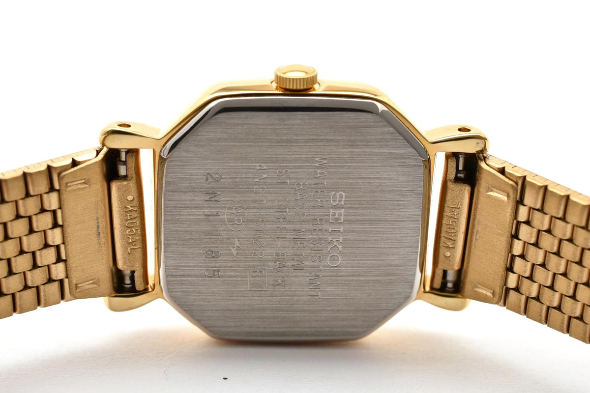 美品 SEIKO セイコー 4N21-5022 クォーツ 八角形 ゴールドカラー シャンパン文字盤 メッシュブレス 1990年代 レディース 腕時計 稼働品