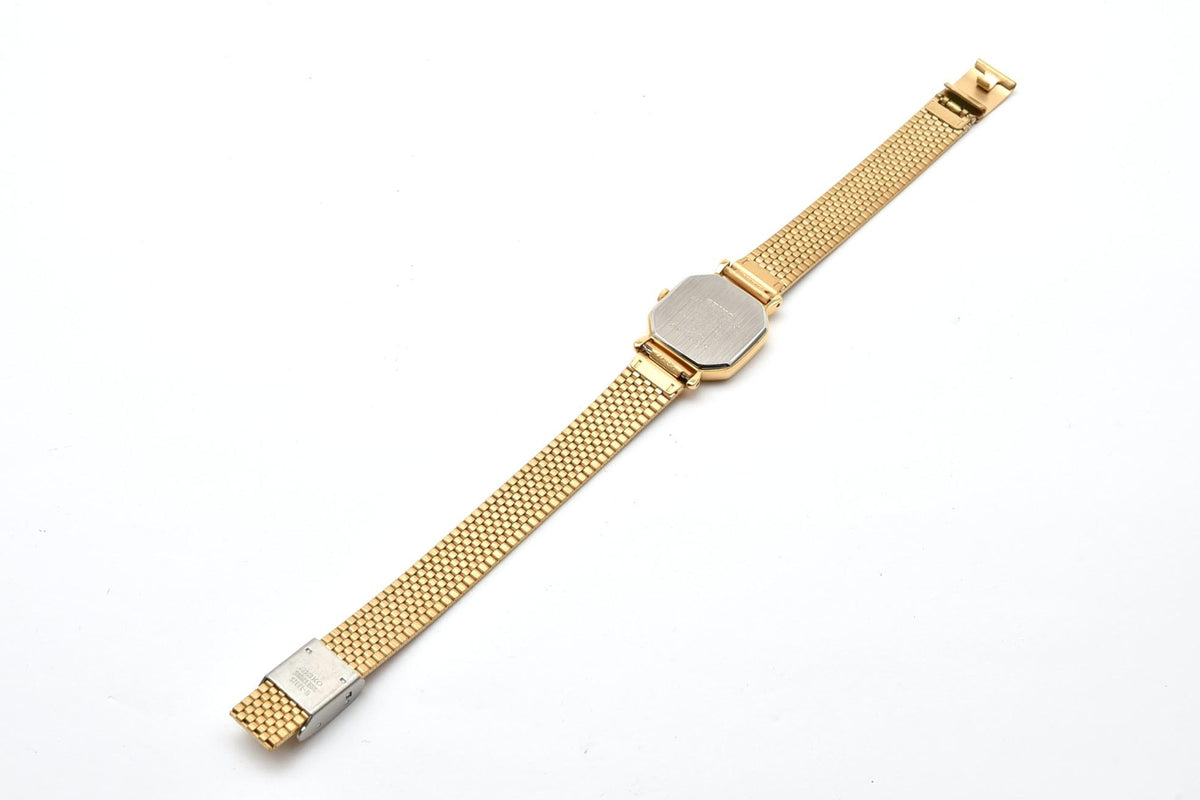 美品 SEIKO セイコー 4N21-5022 クォーツ 八角形 ゴールドカラー シャンパン文字盤 メッシュブレス 1990年代 レディース 腕時計 稼働品
