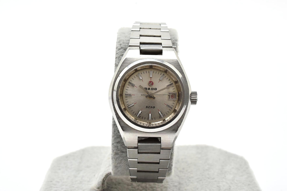 良品 RADO ラドー BERG ベルグ K126664 自動巻き デイト シルバー文字盤 ステンレス クッション型 スイス製 ヴィンテージ 1970年代 レディース 腕時計 稼働品