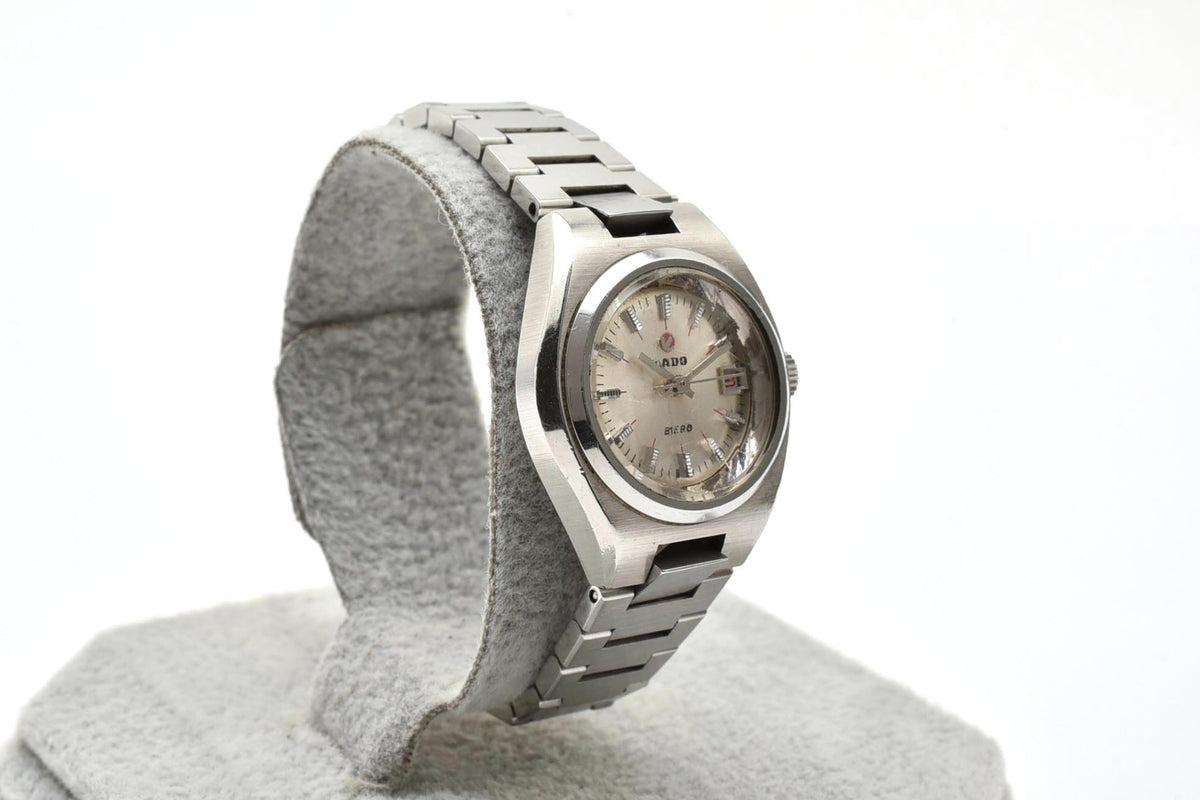 良品 RADO ラドー BERG ベルグ K126664 自動巻き デイト シルバー文字盤 ステンレス クッション型 スイス製 ヴィンテージ 1970年代 レディース 腕時計 稼働品
