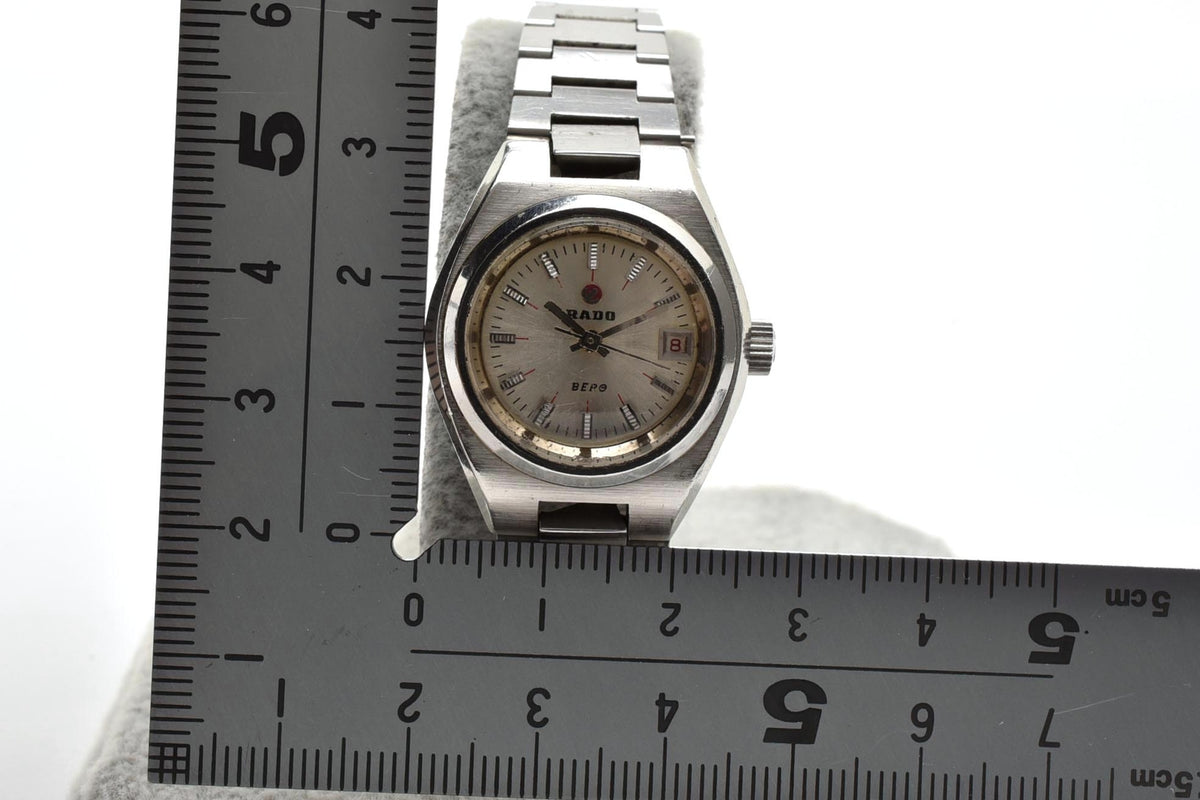 良品 RADO ラドー BERG ベルグ K126664 自動巻き デイト シルバー文字盤 ステンレス クッション型 スイス製 ヴィンテージ 1970年代 レディース 腕時計 稼働品