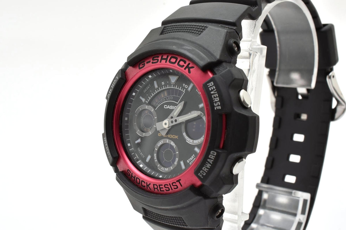 美品 CASIO カシオ G-SHOCK AW-591 アナデジ クォーツ 20気圧防水 ブラック×レッド 樹脂 ラバーベルト メンズ 腕時計 稼働品