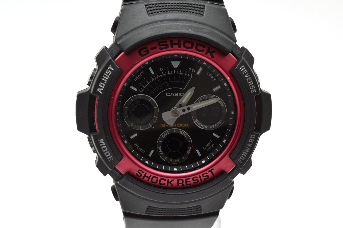 美品 CASIO カシオ G-SHOCK AW-591 アナデジ クォーツ 20気圧防水 ブラック×レッド 樹脂 ラバーベルト メンズ 腕時計 稼働品