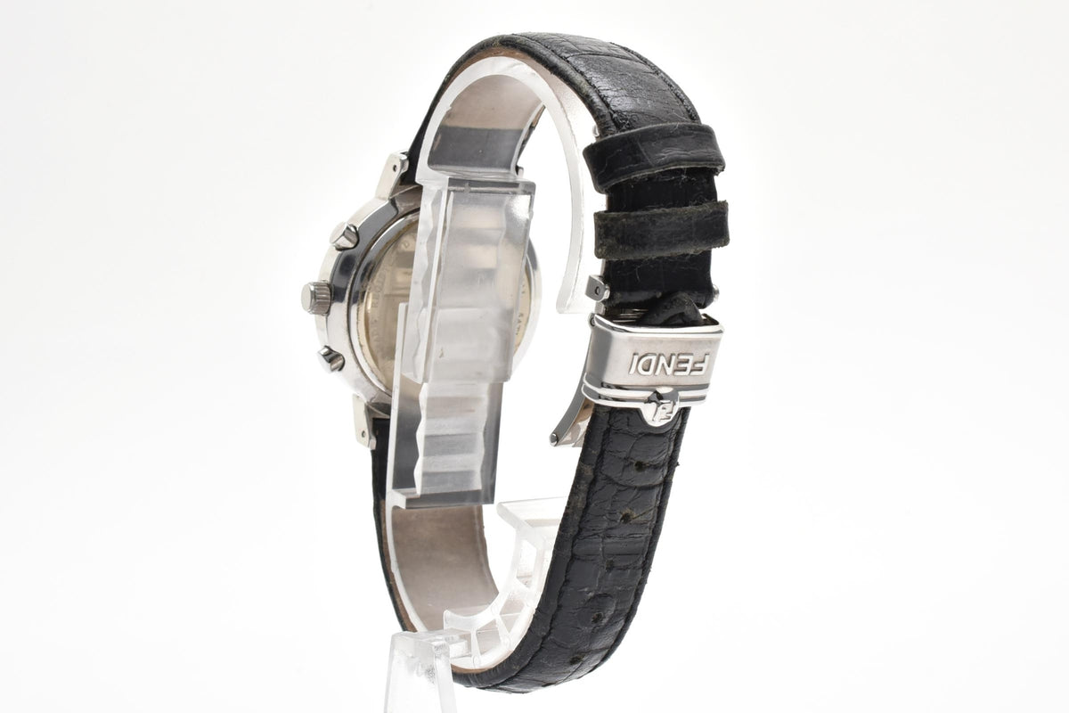 美品 FENDI フェンディ クラシコ クロノグラフ 010-4500L-606 クォーツ デイト ブラック文字盤 ステンレス レザーベルト スイス製 ユニセックス 腕時計 稼働品