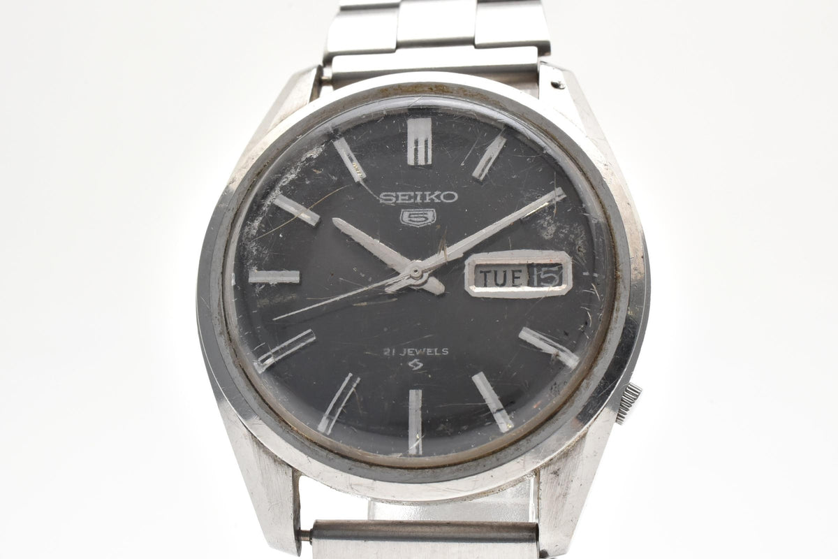 良品 SEIKO セイコー セイコー5 6119-8020 自動巻き 21石 デイデイト ブラック文字盤 ステンレス ヴィンテージ 1970年代 メンズ 腕時計 稼働品