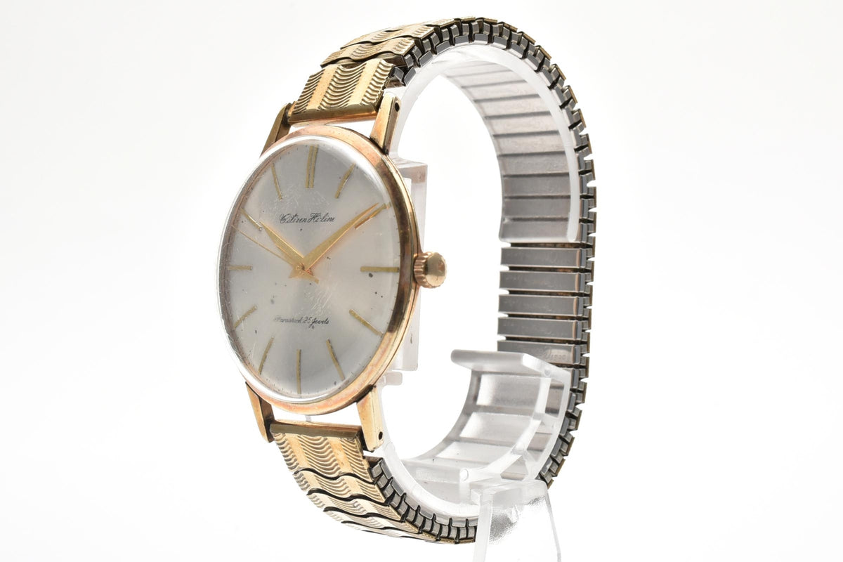 美品 CITIZEN シチズン ハイライン HL51507081 手巻き 25石 パラショック 14K GOLD FILLED シルバー文字盤 ゴールド 伸縮ブレス ヴィンテージ 1960年代 メンズ 腕時計 稼働品