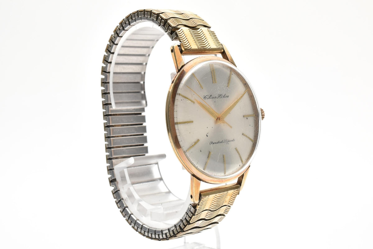 美品 CITIZEN シチズン ハイライン HL51507081 手巻き 25石 パラショック 14K GOLD FILLED シルバー文字盤 ゴールド 伸縮ブレス ヴィンテージ 1960年代 メンズ 腕時計 稼働品