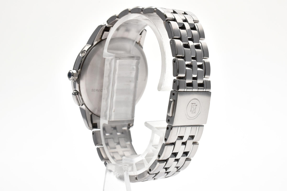 美品 CITIZEN シチズン エクシード H435-T008526 エコドライブ 電波ソーラー チタン デュラテクト ホワイト文字盤 デイト メンズ 腕時計 稼働品