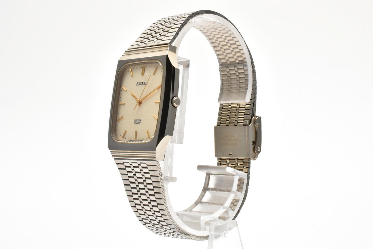 美品 CITIZEN シチズン エクシード 5639-F61524 クォーツ スクエア コンビ ゴールド文字盤 メッシュブレス ヴィンテージ 1980年代 ユニセックス 腕時計 稼働品