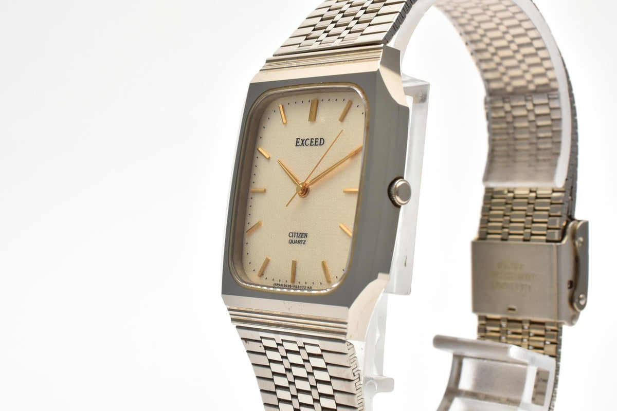 美品 CITIZEN シチズン エクシード 5639-F61524 クォーツ スクエア コンビ ゴールド文字盤 メッシュブレス ヴィンテージ 1980年代 ユニセックス 腕時計 稼働品