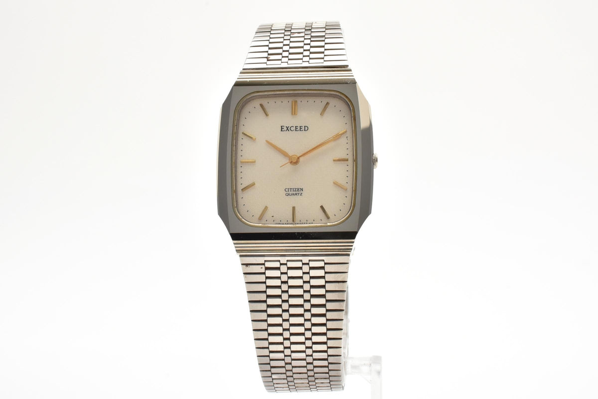 美品 CITIZEN シチズン エクシード 5639-F61524 クォーツ スクエア コンビ ゴールド文字盤 メッシュブレス ヴィンテージ 1980年代 ユニセックス 腕時計 稼働品