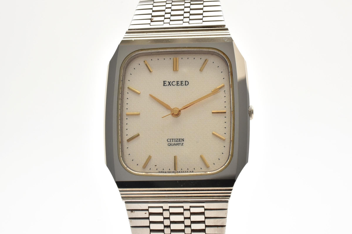 美品 CITIZEN シチズン エクシード 5639-F61524 クォーツ スクエア コンビ ゴールド文字盤 メッシュブレス ヴィンテージ 1980年代 ユニセックス 腕時計 稼働品