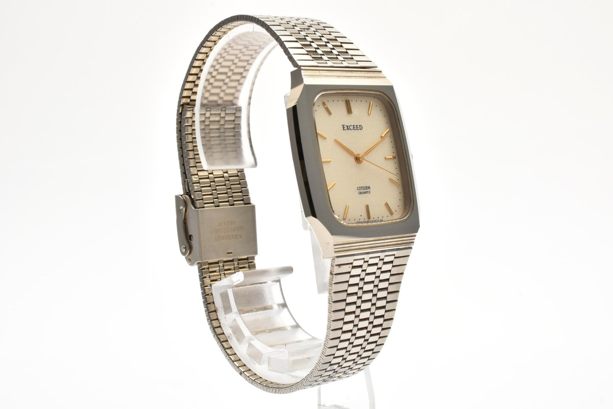 美品 CITIZEN シチズン エクシード 5639-F61524 クォーツ スクエア コンビ ゴールド文字盤 メッシュブレス ヴィンテージ 1980年代 ユニセックス 腕時計 稼働品