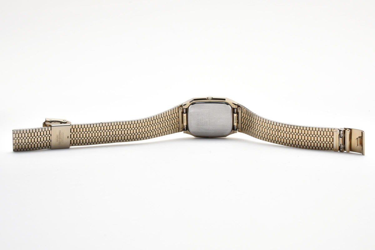美品 CITIZEN シチズン エクシード 5639-F61524 クォーツ スクエア コンビ ゴールド文字盤 メッシュブレス ヴィンテージ 1980年代 ユニセックス 腕時計 稼働品