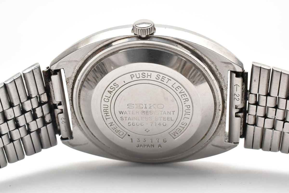 美品 SEIKO セイコー ロードマチック 5606-7140 自動巻き 23石 デイデイト ブラック文字盤 ステンレス クッションケース ヴィンテージ 1971年 メンズ 腕時計 稼働品