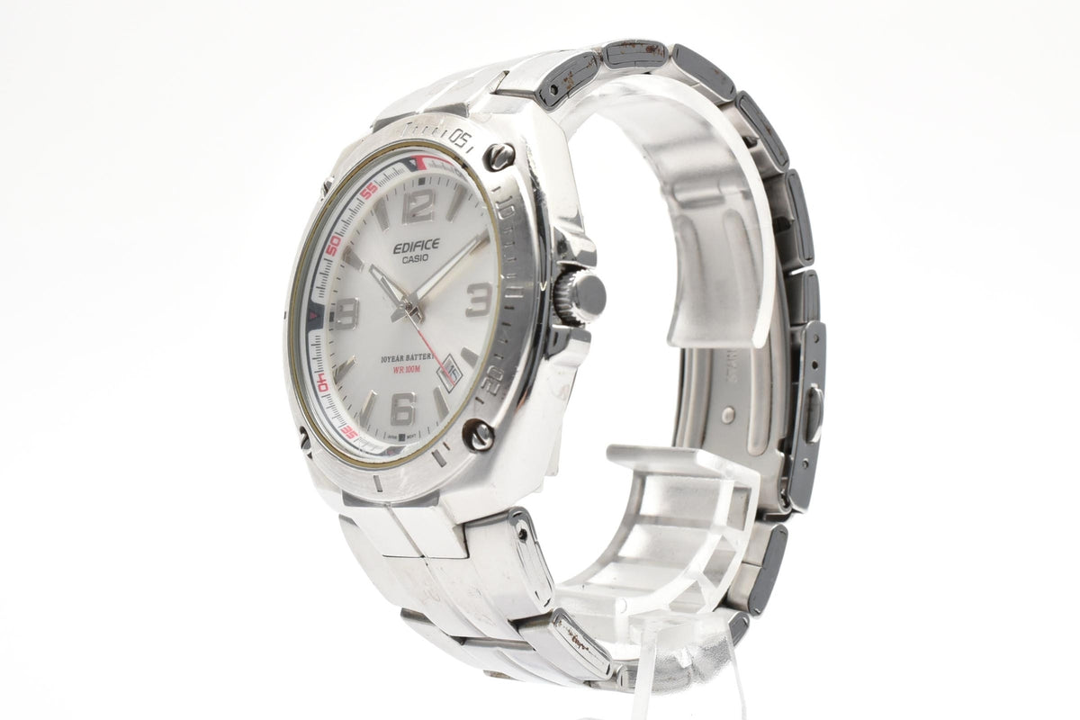 良品 CASIO カシオ エディフィス EF-126 クォーツ 10年電池 デイト シルバー文字盤 ステンレス 10気圧防水 メンズ 腕時計 稼働品