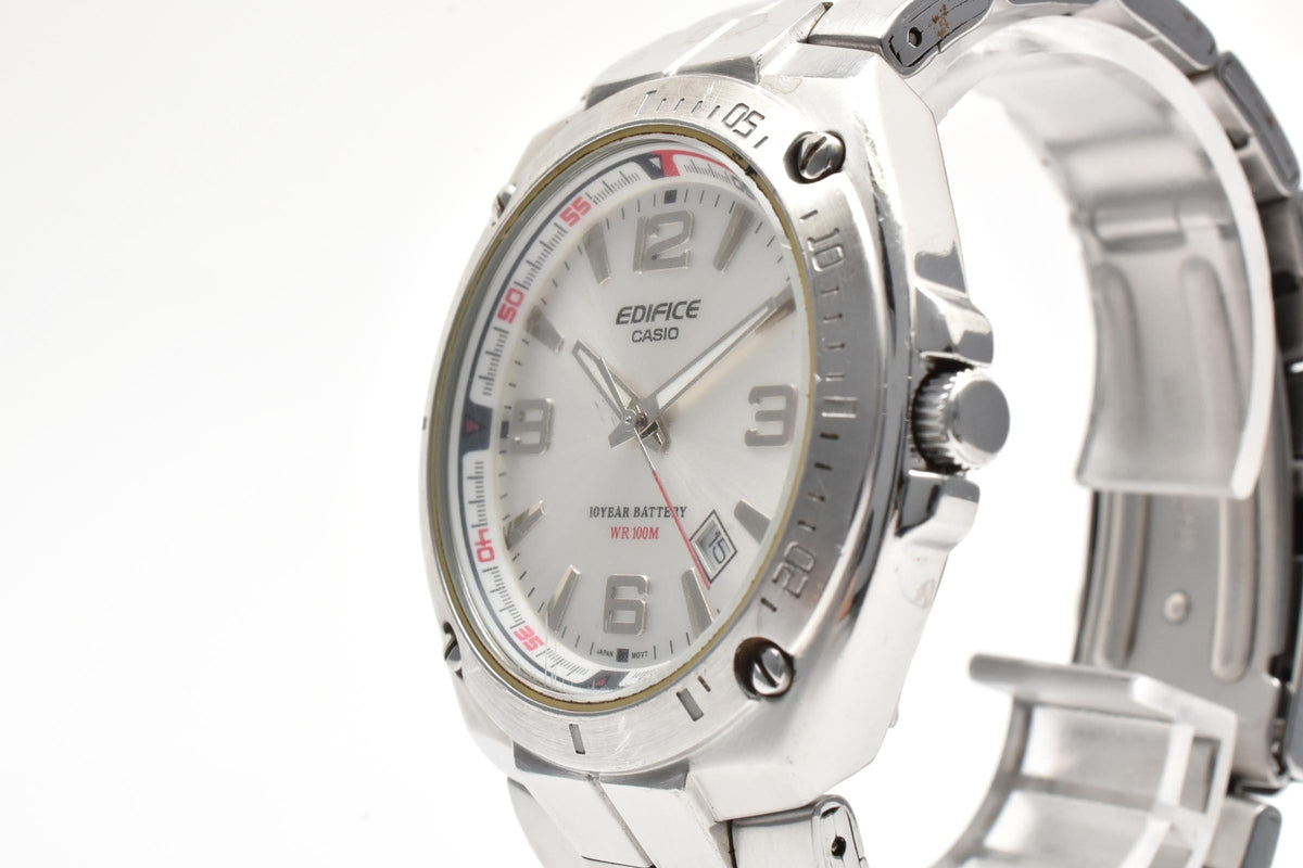 良品 CASIO カシオ エディフィス EF-126 クォーツ 10年電池 デイト シルバー文字盤 ステンレス 10気圧防水 メンズ 腕時計 稼働品