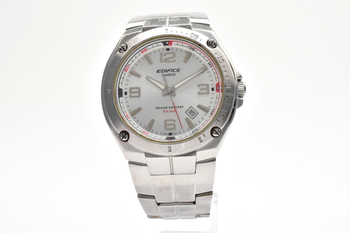 良品 CASIO カシオ エディフィス EF-126 クォーツ 10年電池 デイト シルバー文字盤 ステンレス 10気圧防水 メンズ 腕時計 稼働品