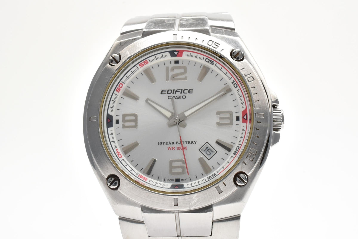 良品 CASIO カシオ エディフィス EF-126 クォーツ 10年電池 デイト シルバー文字盤 ステンレス 10気圧防水 メンズ 腕時計 稼働品