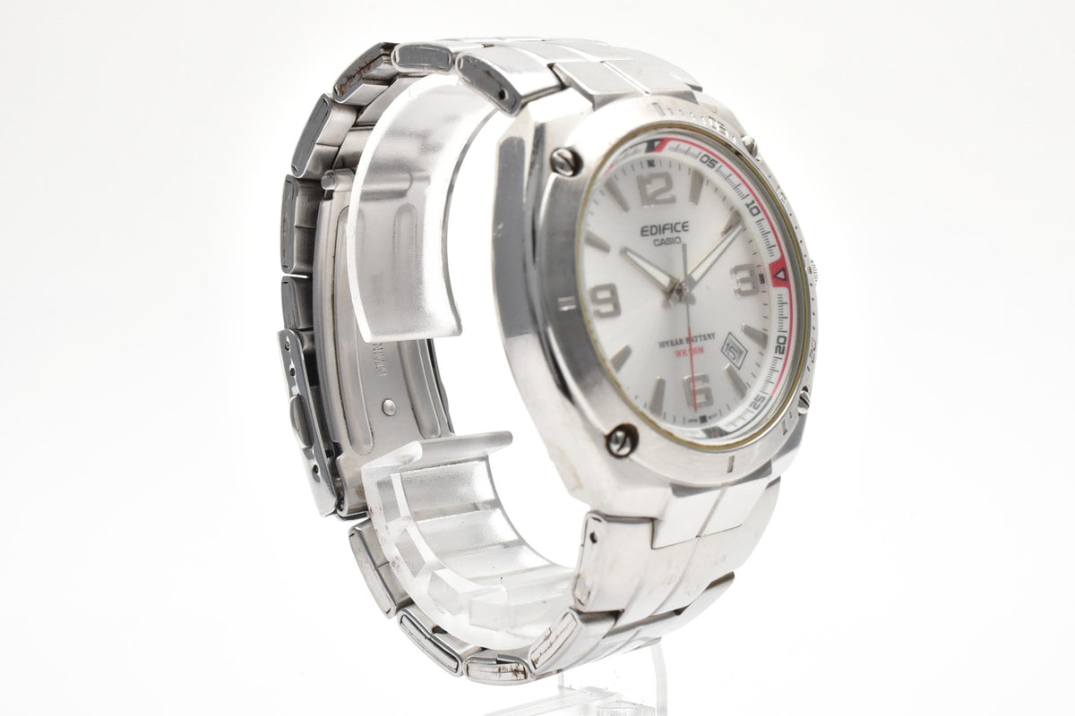 良品 CASIO カシオ エディフィス EF-126 クォーツ 10年電池 デイト シルバー文字盤 ステンレス 10気圧防水 メンズ 腕時計 稼働品