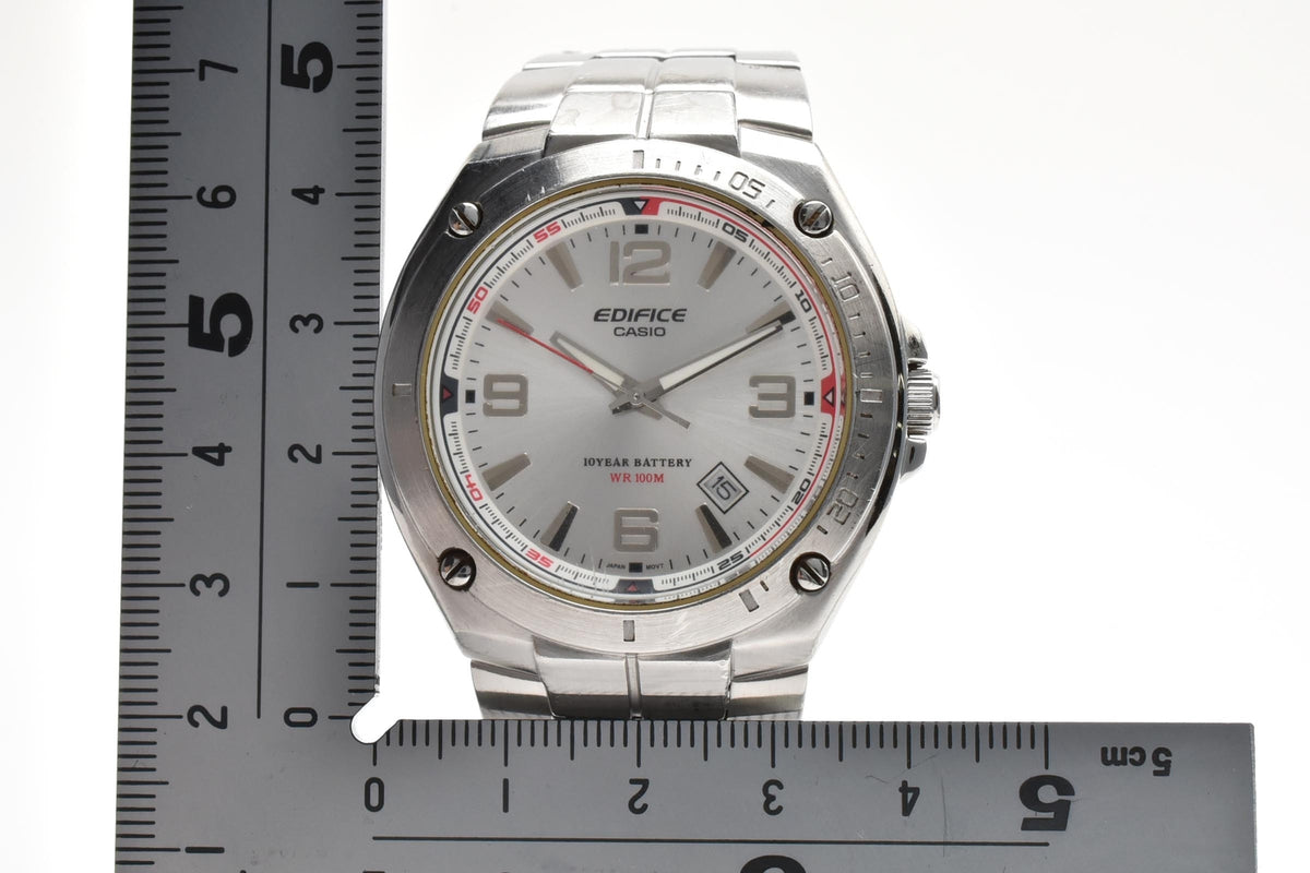 良品 CASIO カシオ エディフィス EF-126 クォーツ 10年電池 デイト シルバー文字盤 ステンレス 10気圧防水 メンズ 腕時計 稼働品